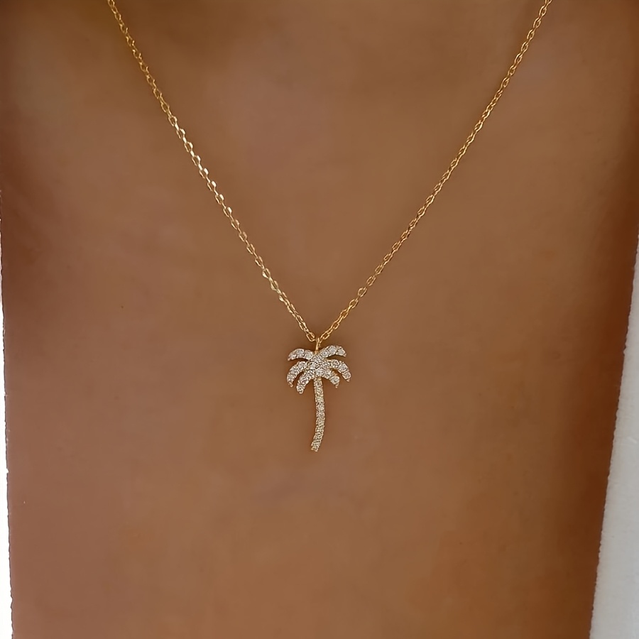 1pc Of Stylish And Simple Rhinestone-encrusted Coconut Tree Pendant Necklace, A Versatile Collarbone Chain Suitable For Daily Wear And As A Gift For Holidays Such As Valentine's Day And Mother's Day