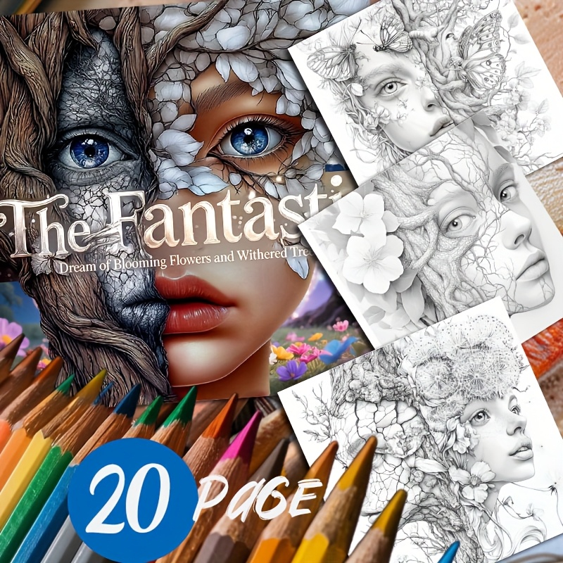 Adult Coloring Book Set With 36 Colored Pencils - 48 Hummingbird & Flower Girl Designs