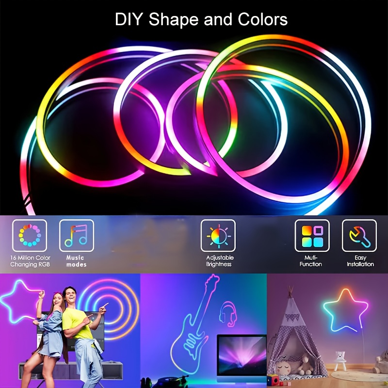 Bandeau lumineux RGB USB, contrôle par bouton, mode musique synchronisé, personnalisable, idéal pour fêtes, jeux ou détente