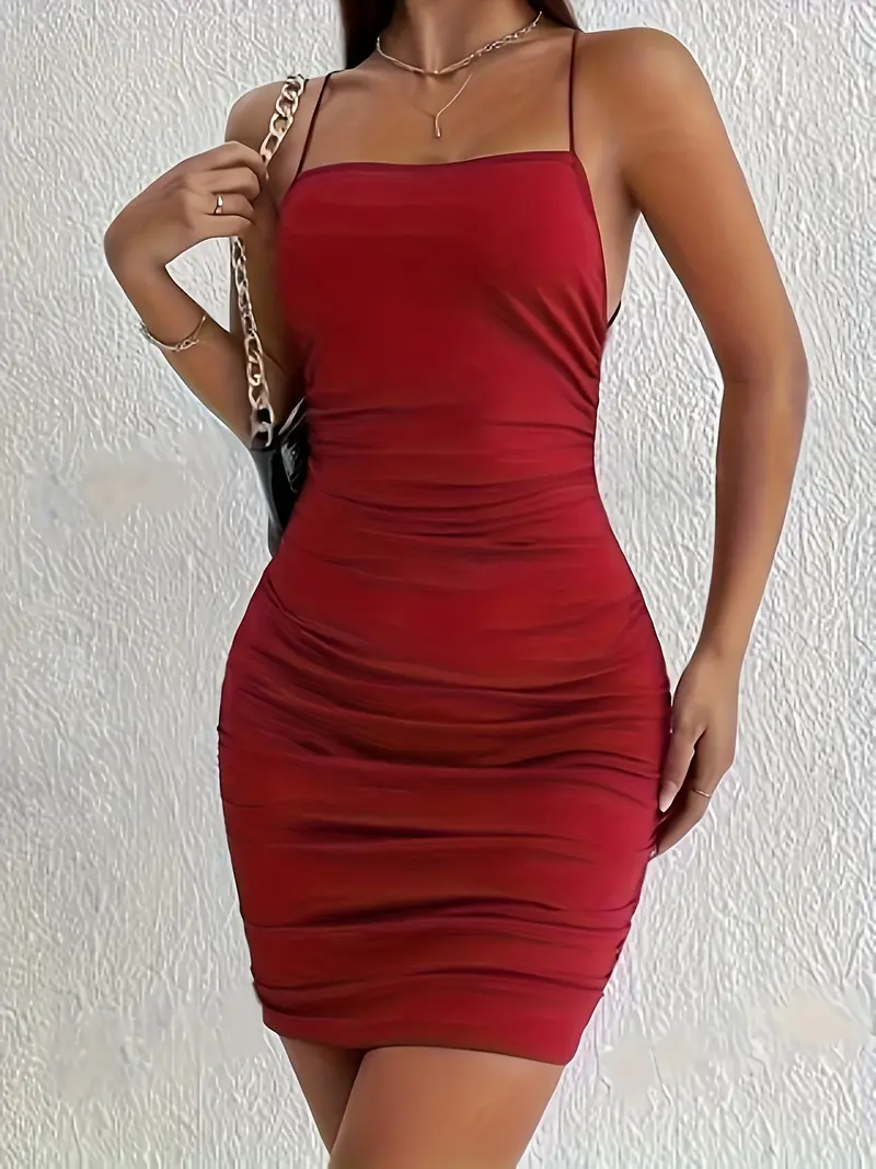 red open back bodycon dress Scoop Neck Backless Bodycon Dress in Burgundy