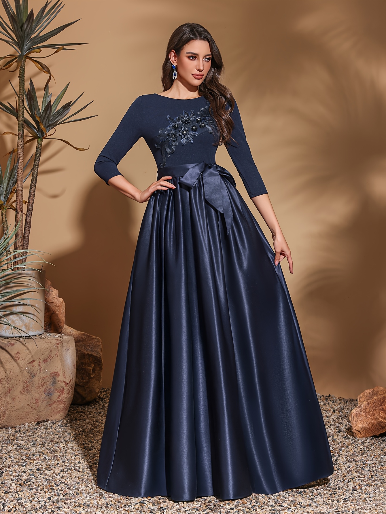 long sleeve navy blue formal dresses Long Sleeves Navy Blue Mermaid Prom Dresses Long Formal Dresses PO302 main image 0