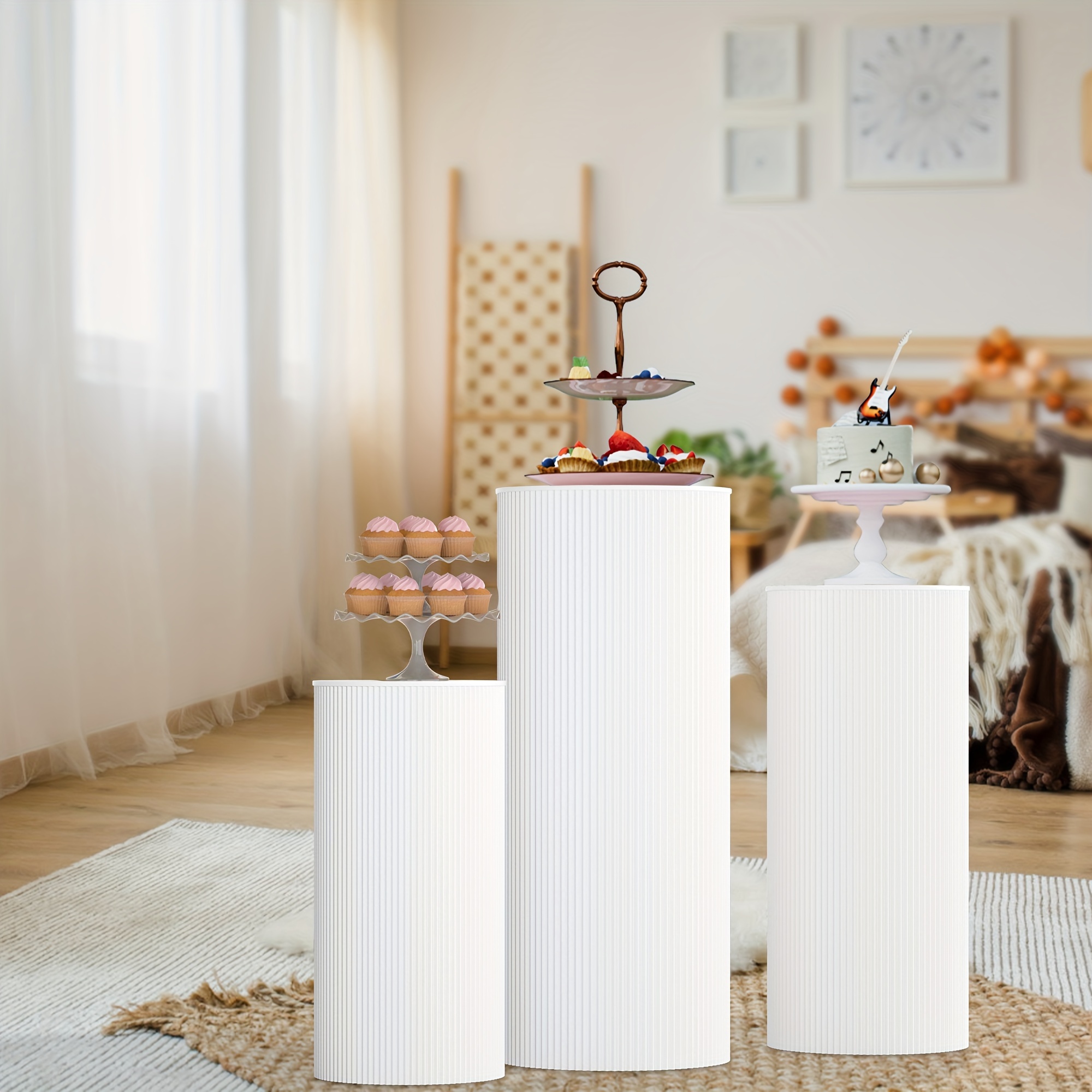 AHUAWA Cylinder Stands For Party 5Pcs Round Pedestal Stand Foldable Cardboard Columns Cylinder Tables For Parties Baby Shower Birthday Wedding Pillars
