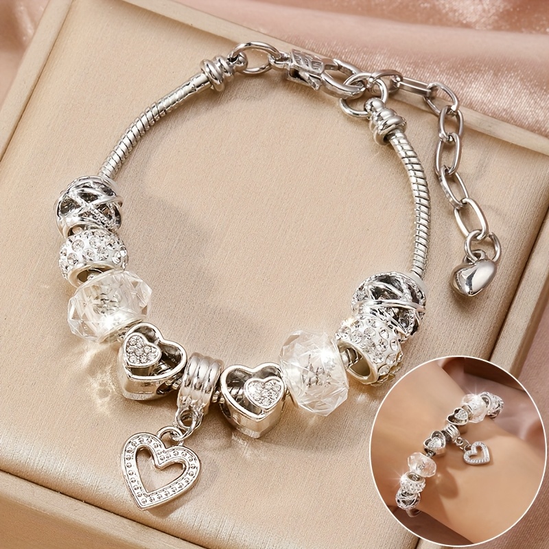 E-shop 1 Stück Elegantes Handgefertigtes mit Openwomanrk Herz-Anhänger, Facettierten Perlen, Polymer Clay Bastelperlen Schlangenknochen-Kettenarmband,