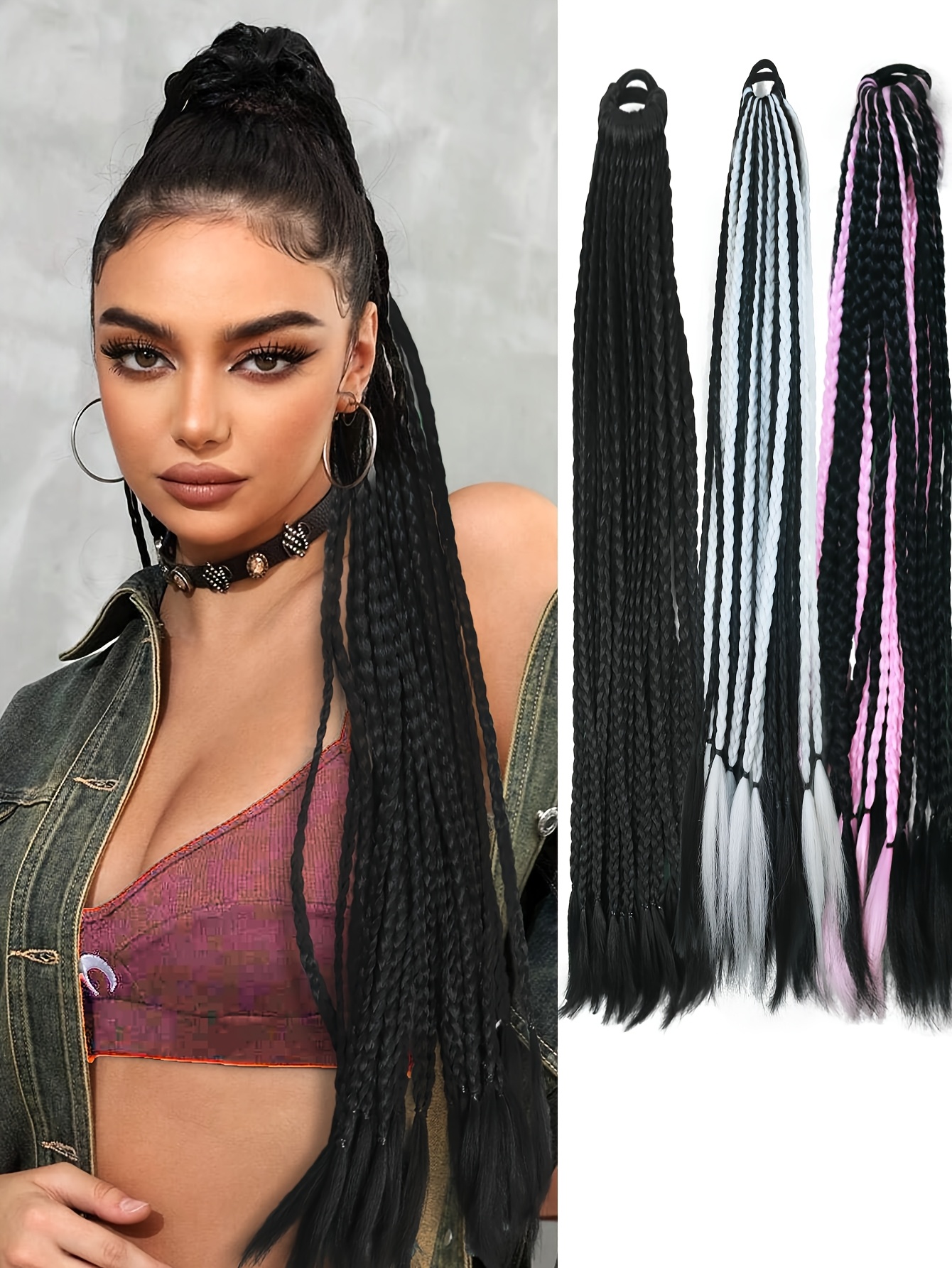 y2  colorful braided hair extensions with elastic bands 24 synthetic ponytail for   for street   festivals details 0