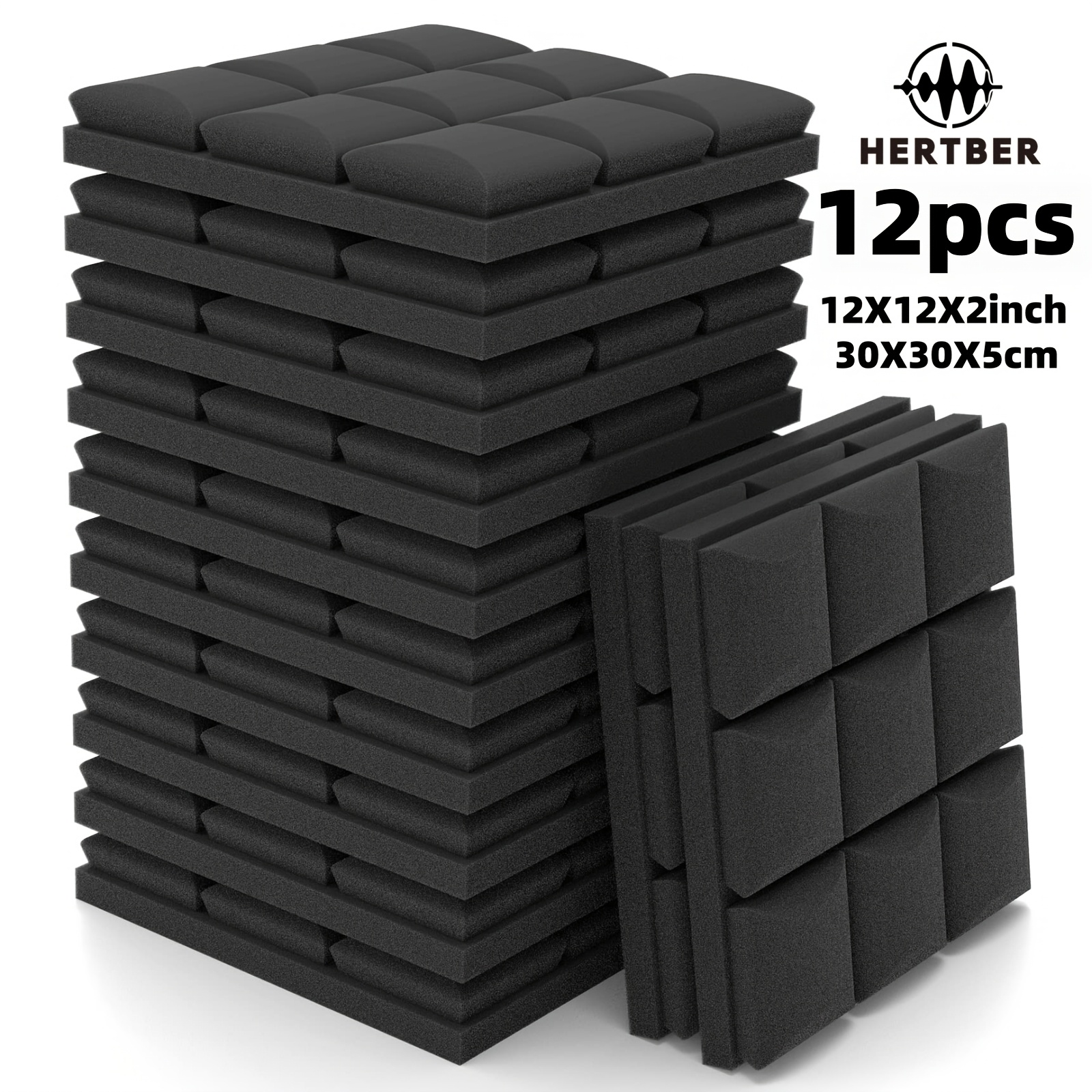 TEMU 12-*30*5cm Black High-density Mushroom-shaped Acoustic Foam Panels Suitable For Musical Instrument Studios, Recording Studios, Recording