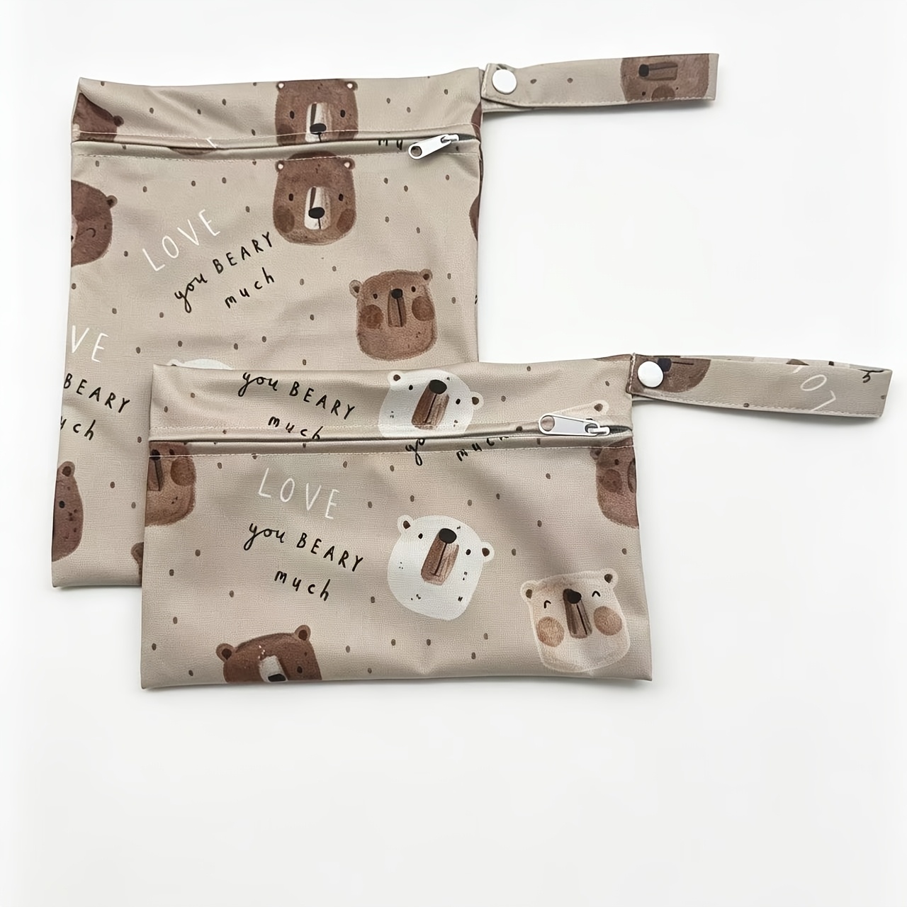 2pcs Bear Prints Cloth Diaper Bag Set Zipper Pocket Multi-functional Washable Bags, For Travel Storage