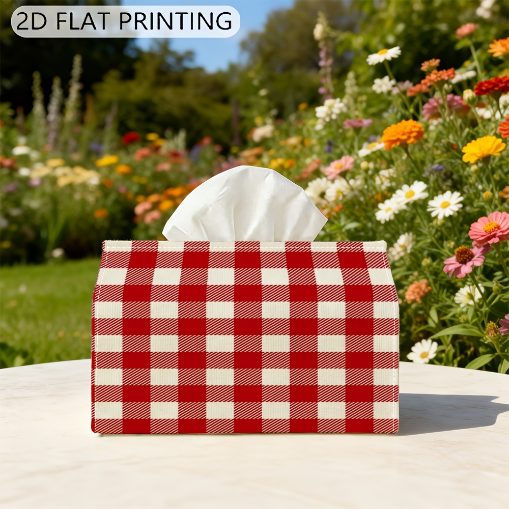 TEMU 1pc Red Gingham Tissue Box Cover Suitable For Bathroom, Farmhouse Tissue Holder With Tissue Dispenser, Rustic Tabletop Organizer For Countertop,