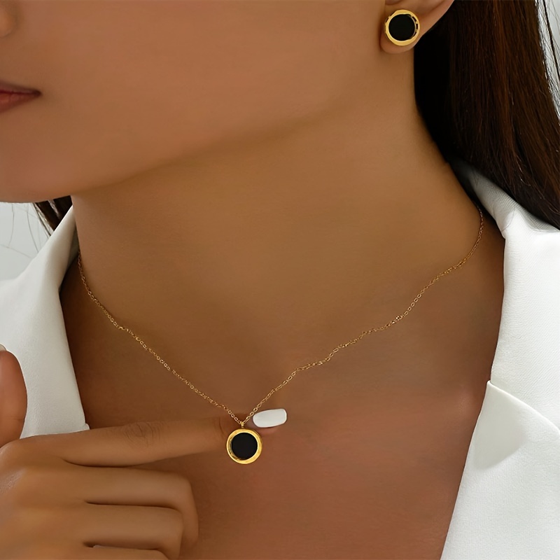 

Stud Earrings + Necklace Minimalist Style Jewelry Set 18k Gold Plated Made Of Stainless Steel Simple Design Match Daily Outfits