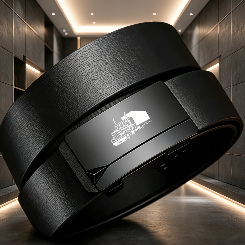 Men's Automatic Buckle Belt with Truck Logo Design