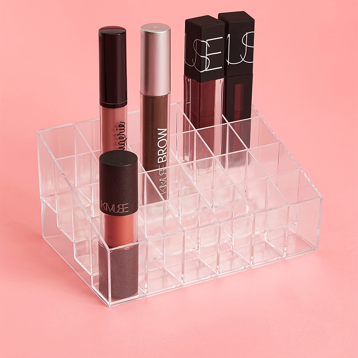 

Acrylic Lipstick Organizer - 24-slot Clear Makeup Holder For Lipsticks, Nail Polish & Eyebrow Pencils - Rust-proof, Polished , Desktop, Cosmetic Storage