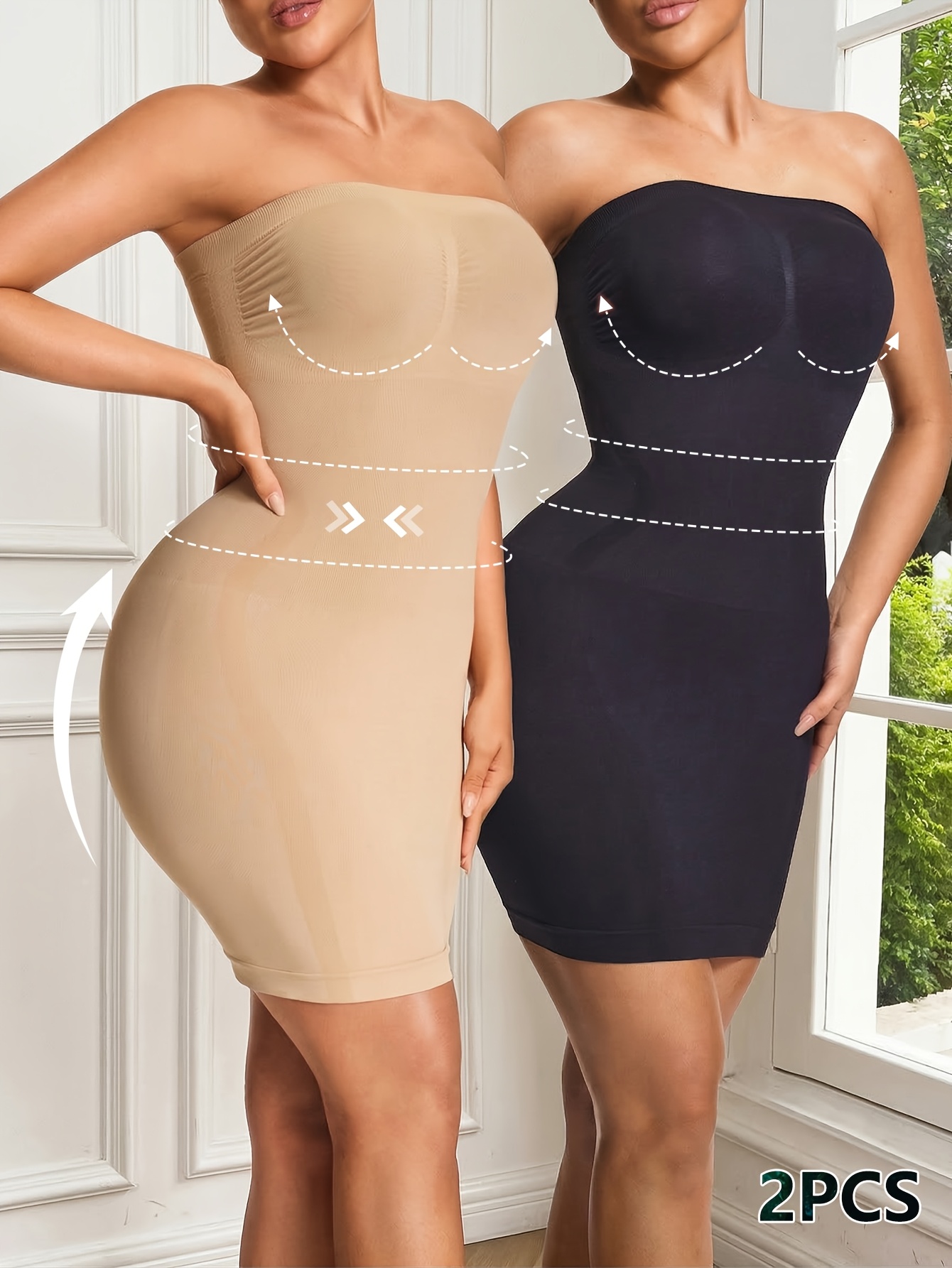 2pcs Women'S Shapewear Dress, Seamless Shapewear Dress with Tummy Control &  * Lifting, Elegant Sleeveless Strapless Shapewear Bodycon Dress,  Comfortable & Supportive * Suitable for * And Formal ...