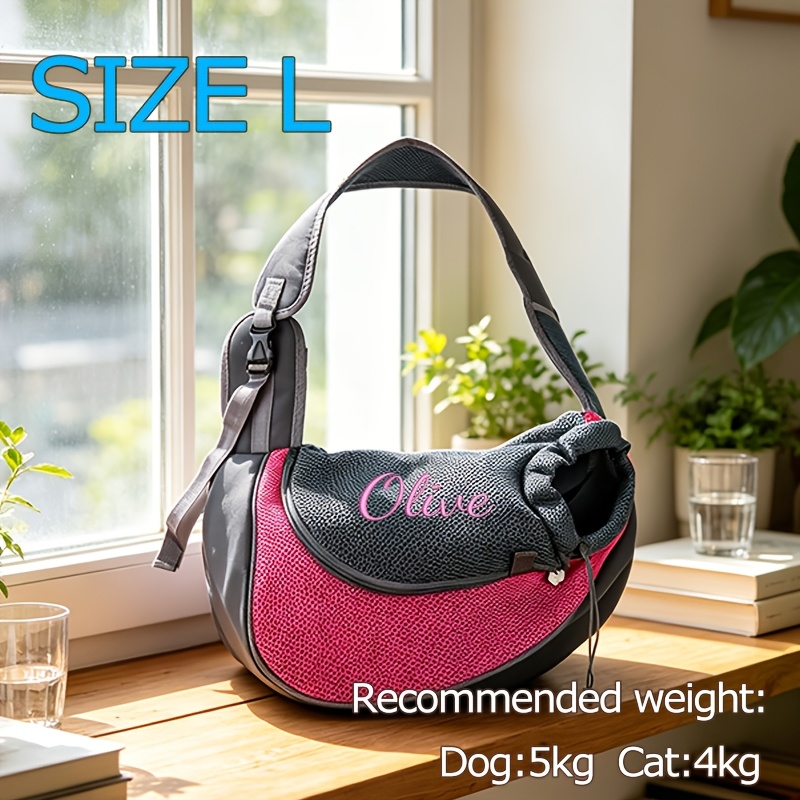TEMU Custom Embroidered Mesh Crossbody/shoulder Pet Bag With Adjustable Neck Strap, Small Pocket For Storage, Multiple Colors And . Suitable For ,
