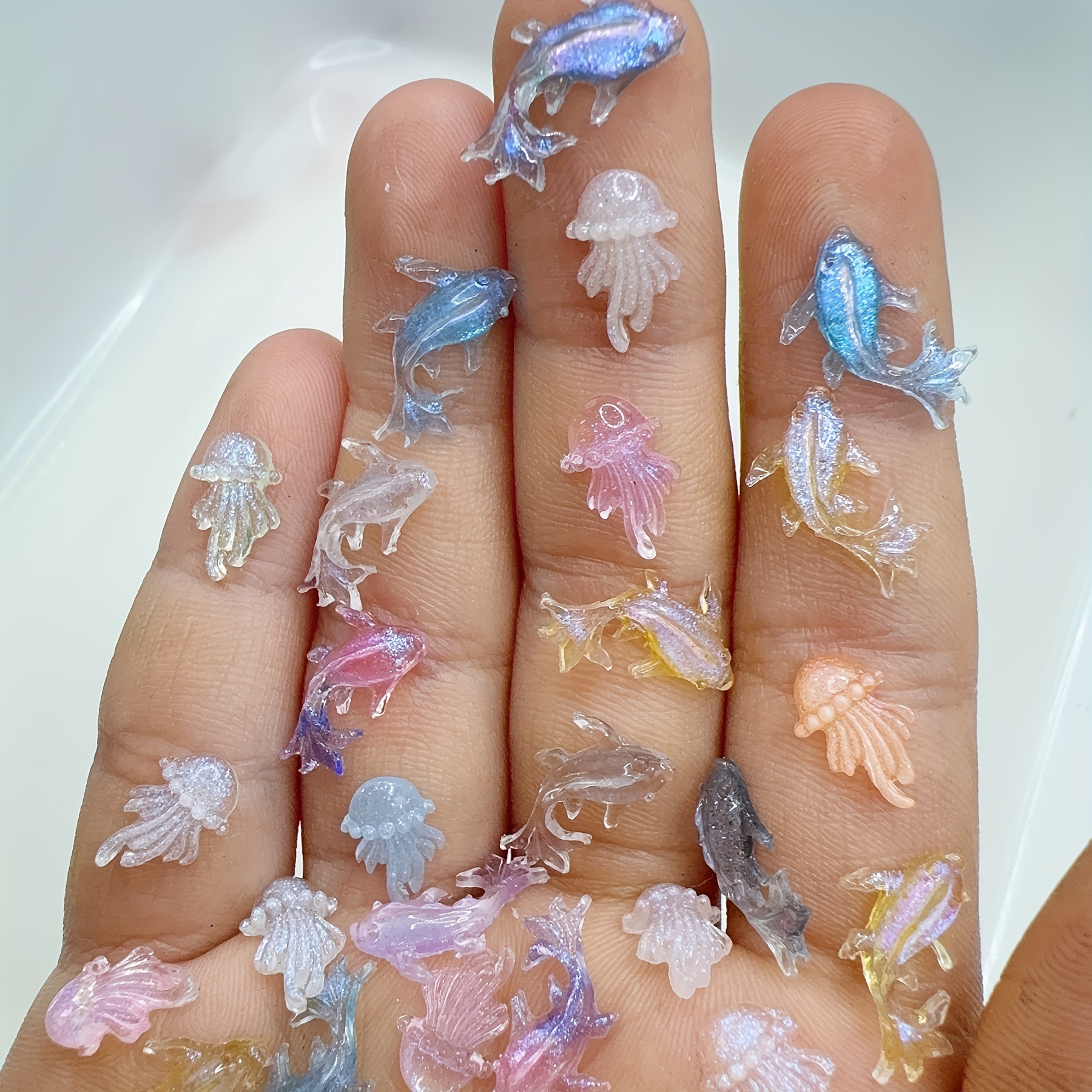 

100pcs Miniature Ocean Animal Charms Set For Nail Art - Cute Kawaii Resin Fish & Jellyfish Flatback Rhinestones, Diy Nail Decorations, Scrapbooking & Home Decor Craft Accessories - Unscented