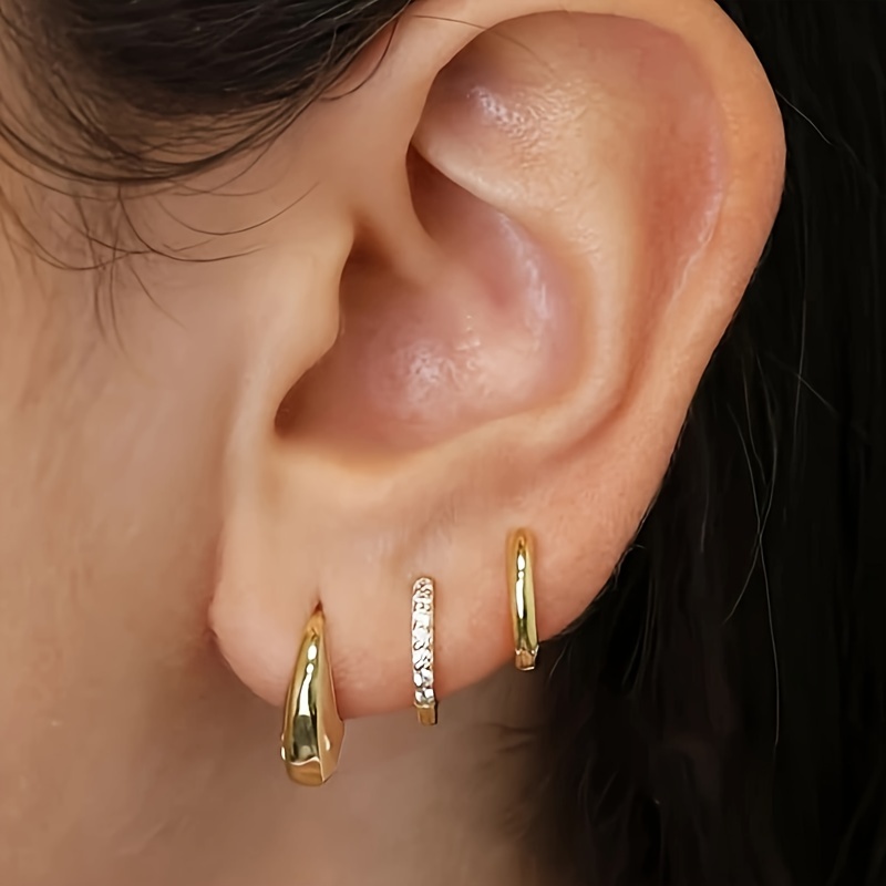 

3 Pairs Of Copper Metal Ear Earrings Set For Women's Party And Vacation