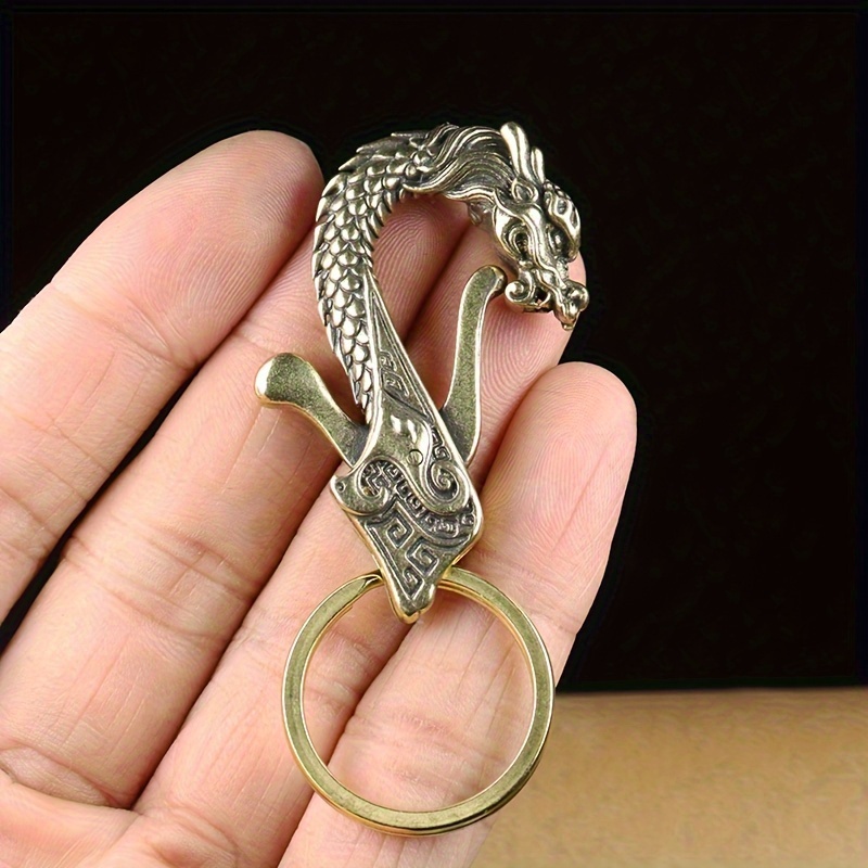 1pc Vintage Brass Head Keychain Vintage Carabiners Key Chains Men Waist Car Keys Holder Gifts