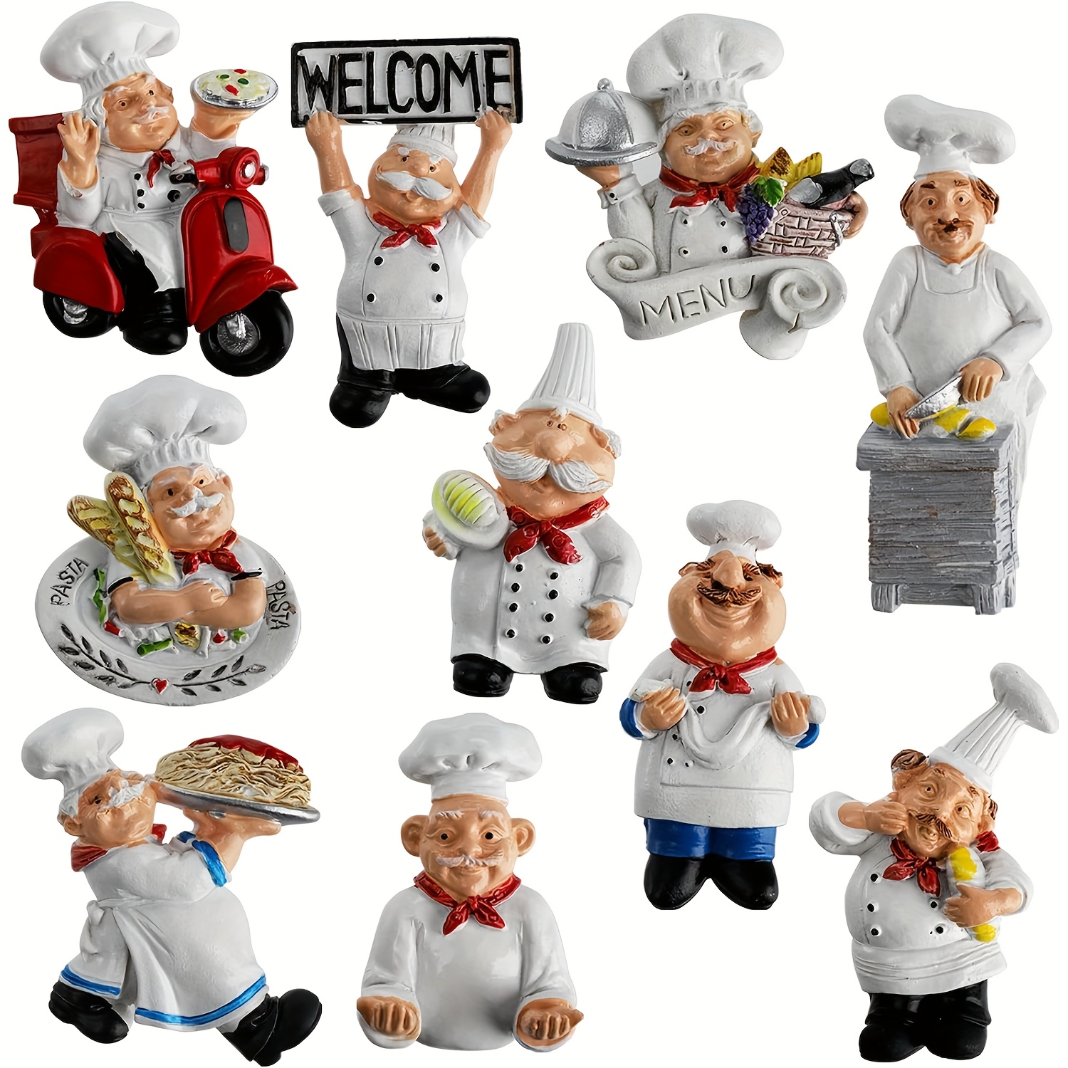 Image of 10pcs 3d Chef Fridge Magnets - Funny Abs Kitchen Decor Magnets With Cooking Scenes, Cute Refrigerator Stickers For Home, Office & Cabinets