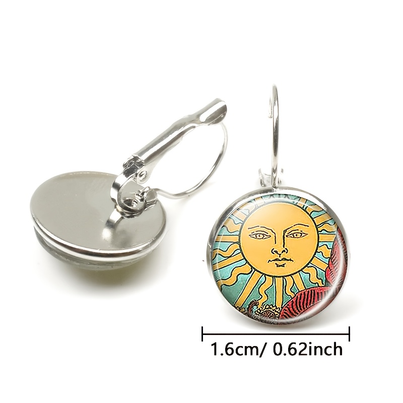 2pcs Set White Round Glass Stud Earrings with Sun Face Design