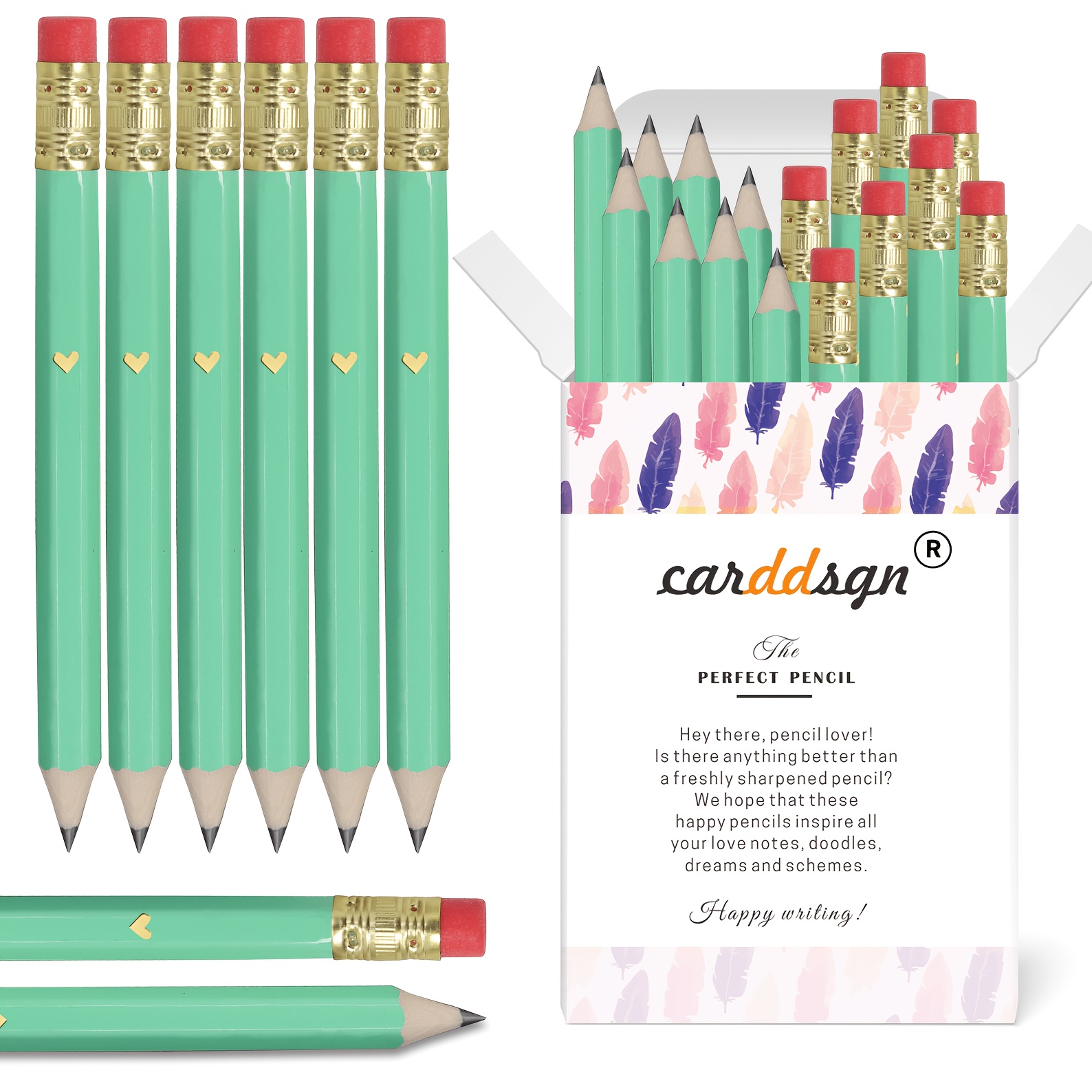 Image of 25pcs Green And Heart Mini Pencils, Bridal Shower Game Pencils, Mini Pencils, Golf Pencils, Wedding Pencils, Shower Favor