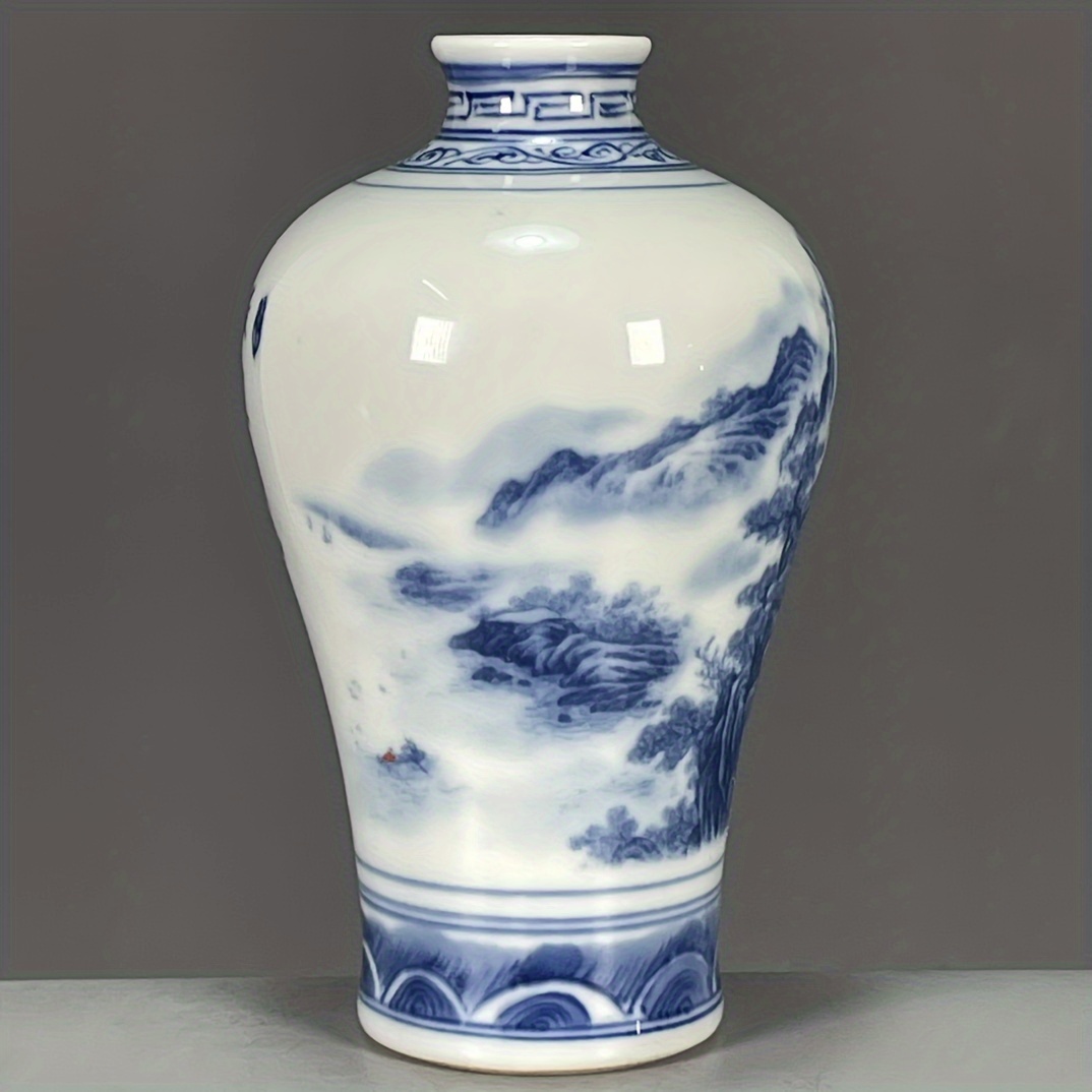青と白の中国の陶磁器の花瓶、赤い釉薬の山の風景模様、セラミックの家庭用オフィス装飾品 - Temu Japan
