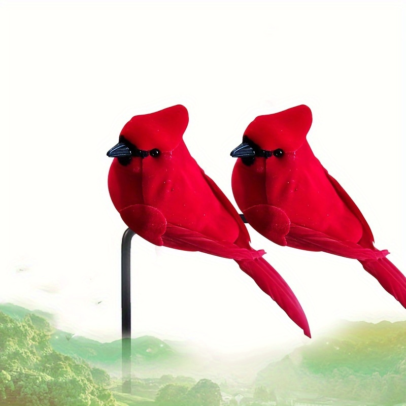 

2pcs Artificial Feather Birds Red Brid Figurine Garden Yard Layout Birds Ornaments