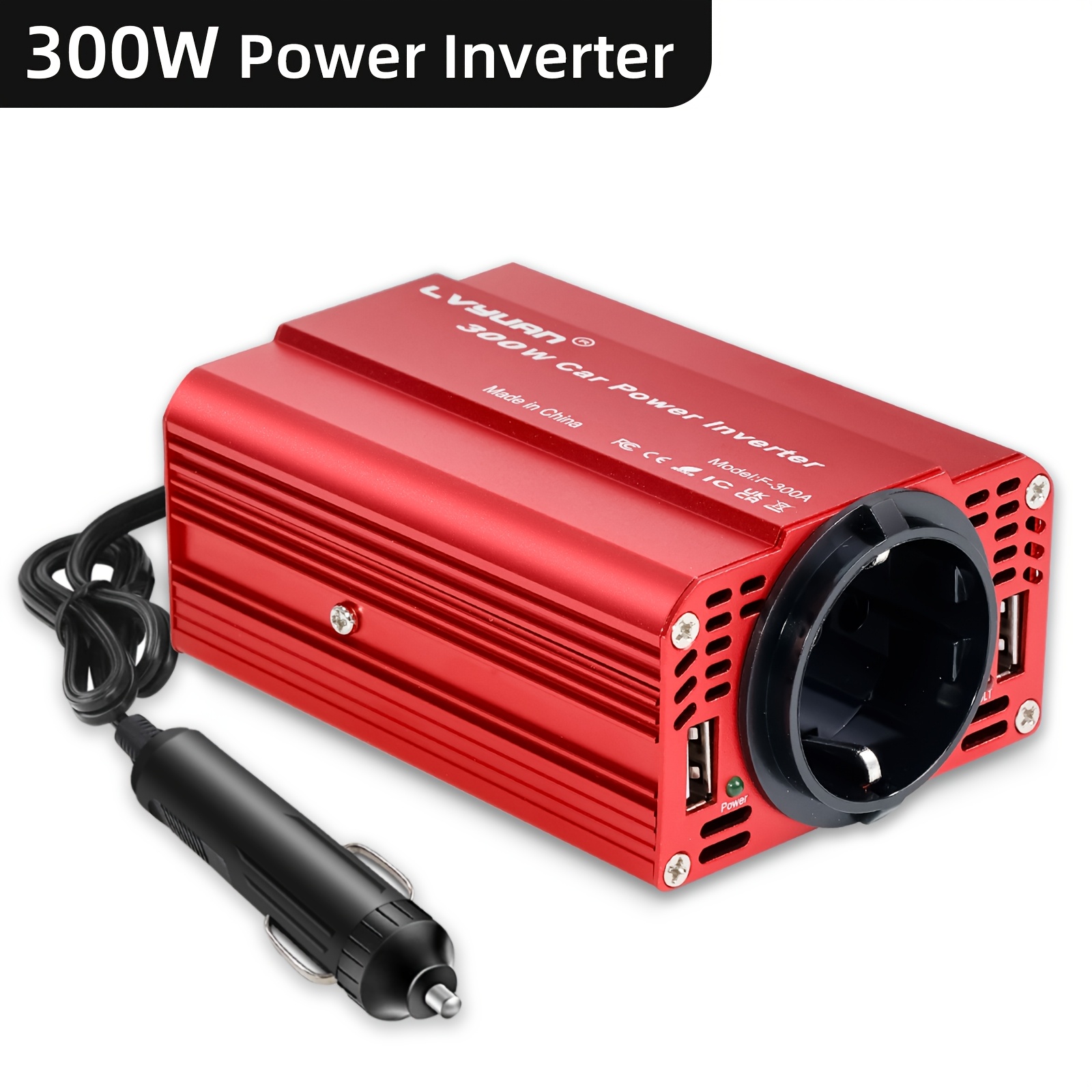 TEMU LVYUAN Convertisseur de de Voiture 300W - Invertisseur de Voiture 12V vers 220V AC avec 2 Ports de Charge USB Double 3.1A et 2 Prises
