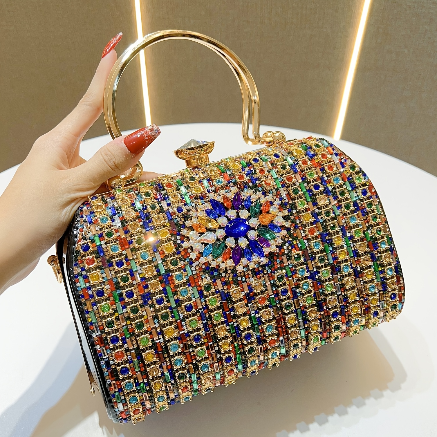 elegant   embellished large evening handbag crossbody bag detachable strap sparkly dress wallet clutch for weddings prom   for party banquet Product details 6
