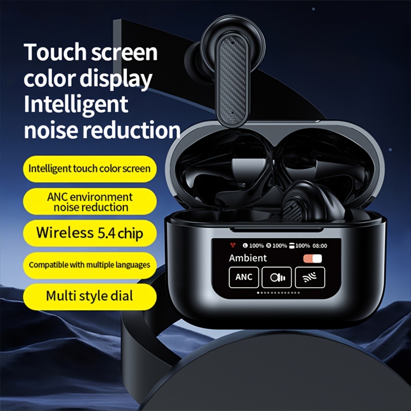 

Touch Screen Active Noise Canceling Wireless Headset, Tws Headset Wireless Headset Bt 5.3 Hifi Audio Stereo Headset, Enc Wireless Headset Noise Canceling Gaming Headset