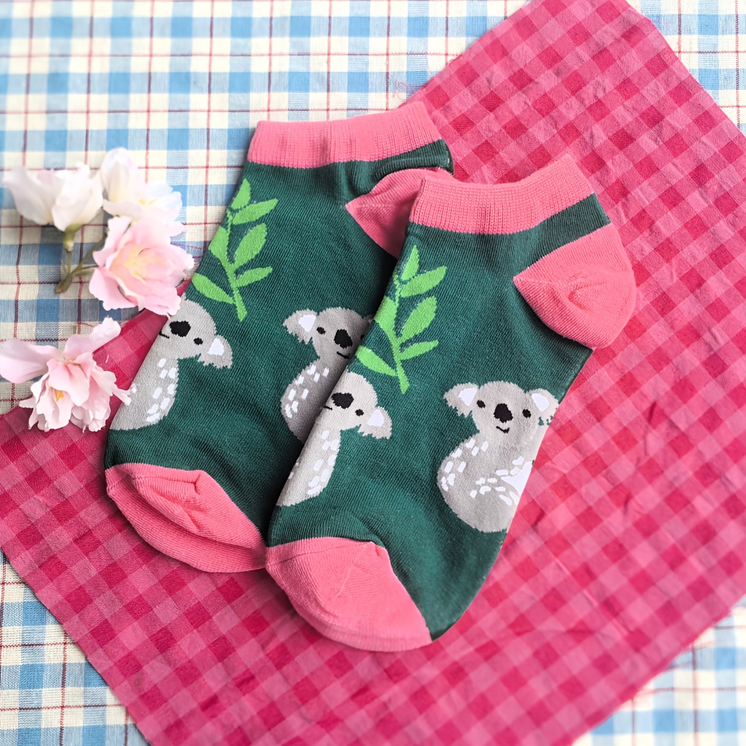1 Pair Of Cute Cartoon Koala Pattern, Fashionable And Comfortable Women's Ankle Socks