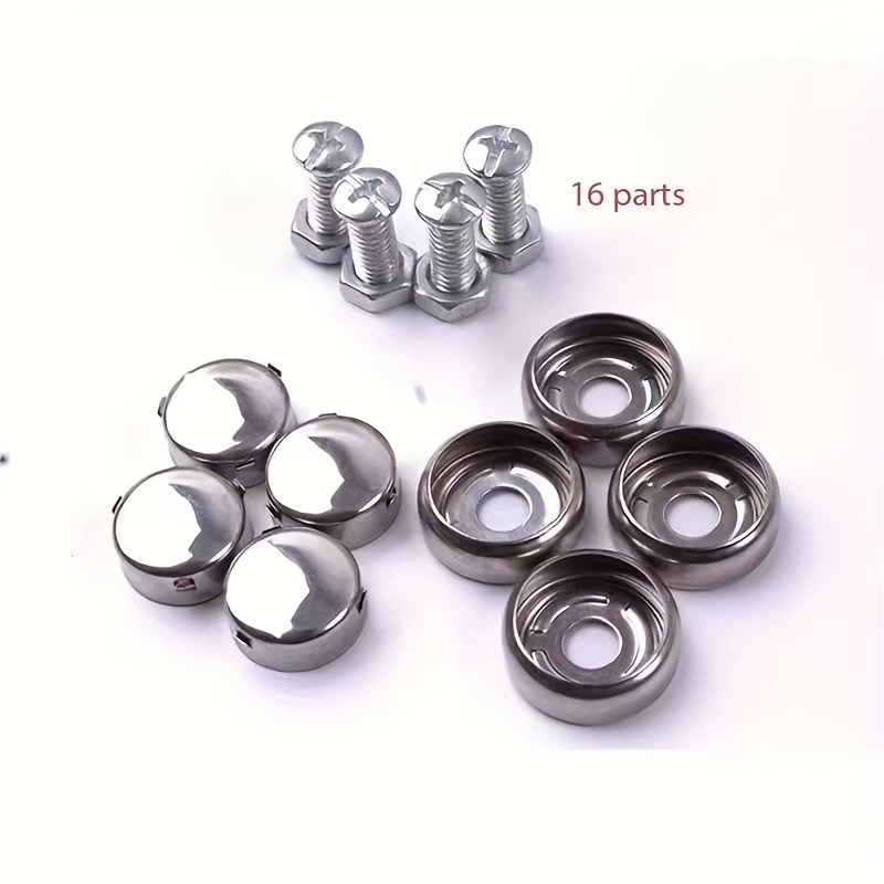 16pcs Stainless Steel License Plate Security Screw Kit, For Fastening Frame License Plate Cover Security Bolts