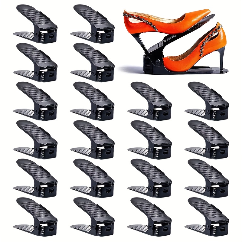 TEMU 20pcs Shoe Slots Organizer, Thickened Double Storage Layer Closet Organization Stacker Easy No Rack Space Saver With 4 Adjustable Easy To Clean Stackable Holder For Bedroom