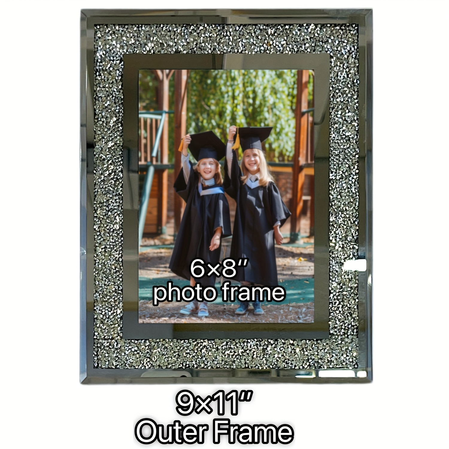 Image of 1pc Crystal Glass Diamond Photo Frame, 5x7 Or 6x8 Inches 2 Sizes, High-end Light Luxury Certificate Diploma Photo Display Frame, Desktop Ornament Graduation Wall