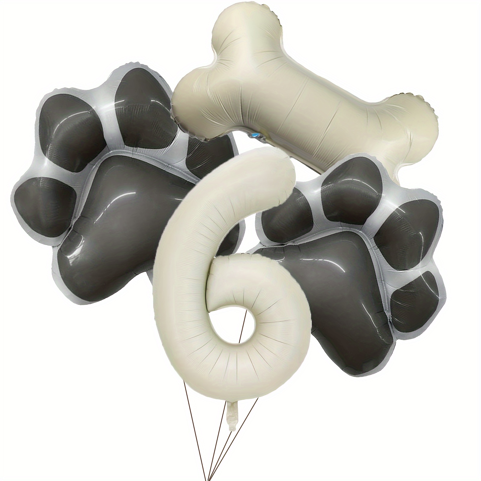 A Birthday Foil Balloon Set For Dogs -9, Including A Dog Bone Foil Balloon, Paw Foil Balloons, And Corresponding Age Beige Foil Number Balloons, To A Dog's Birthday Party