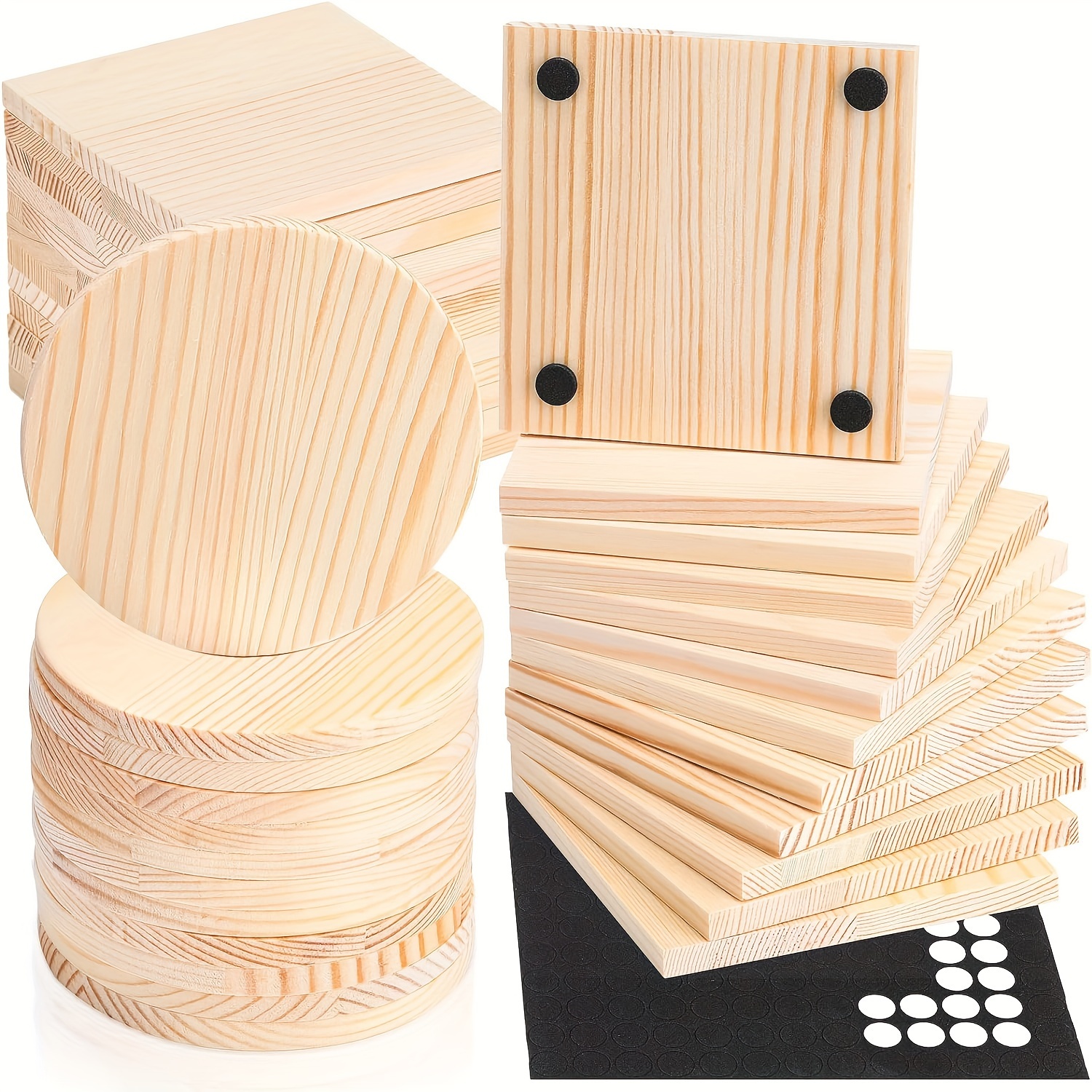 

24 Pack Unfinished Wood Coasters, 4" Square And Round Blank Wooden Coasters For Diy Crafts, Painting, Wood Carving Decor With Anti-slip Adhesive Dots