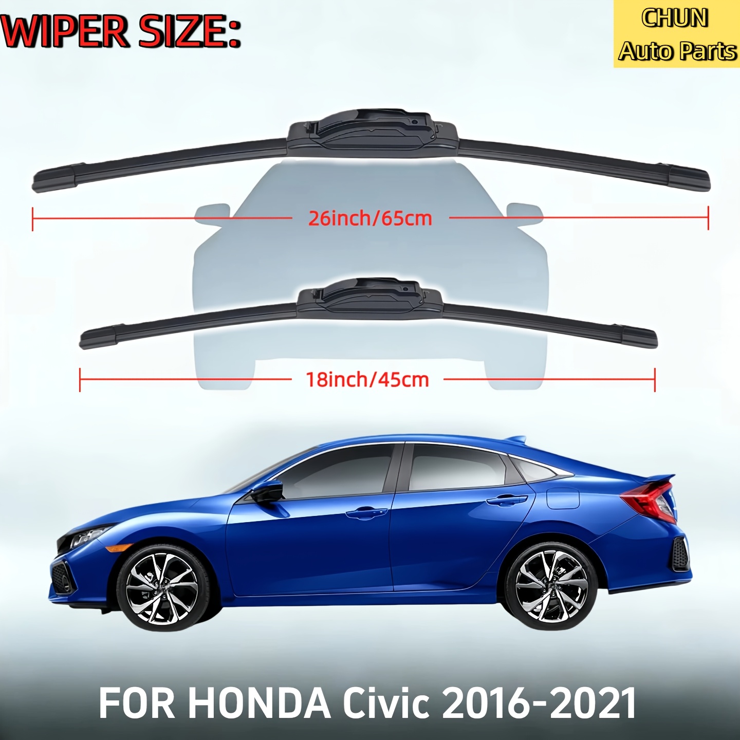 TEMU Replacement Wiper Blades Suitable For Civic (2016 To 2021) - 66.04 Cm + 45.72 Cm - Premium Front Wiper Set - (2pcs)