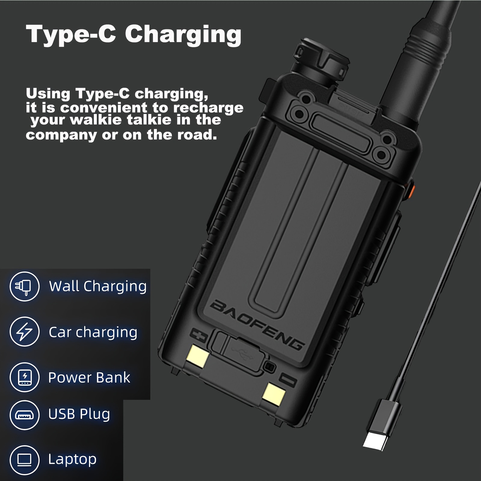 2 парчиња 5rh walkie-talkies со 2500mah type-c директно полнење - 999-насочен далечински едно-клик фреквенциско совпаѓање, uhf, 136-174mhz/400-520mhz, полнење на литиум-полимерни батерии, идеални за надвор, патување, планинарење, велосипедизам и кампување, надворешна комуникација | дигитален walkie talkie | издржлив walkie talkie Детали за производот 3