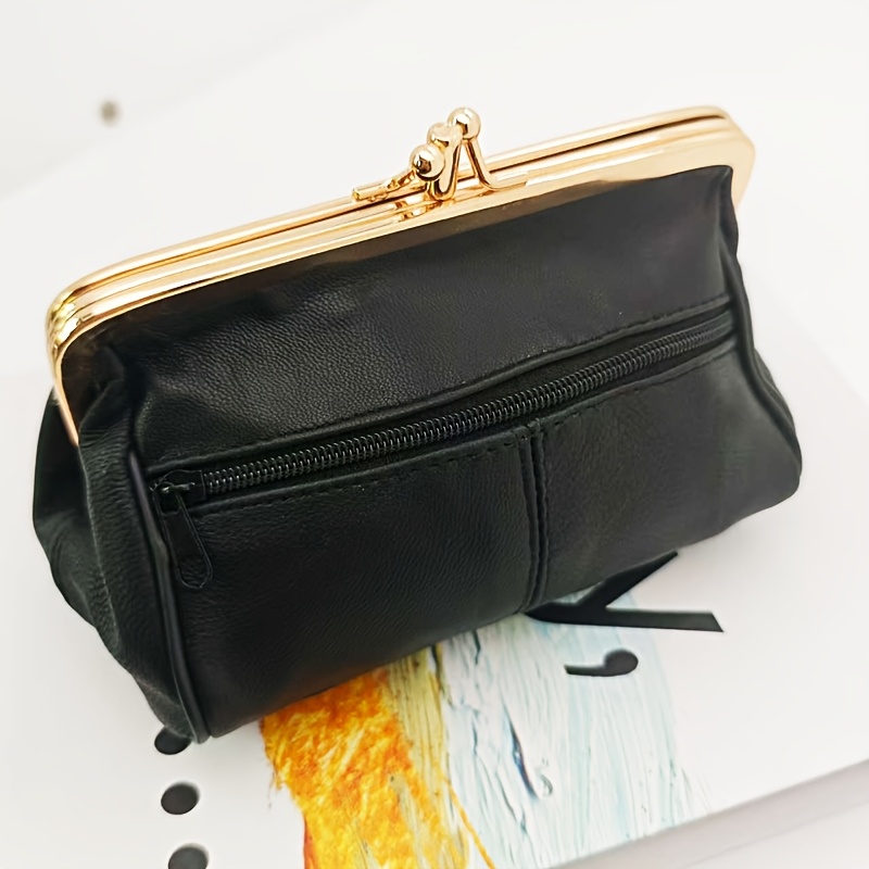 Image of Retro Women's Clutch Coin Purse, Lipstick/coin Bag. Multi-compartment With Back Zipper And Kiss Lock Design, Fashionable And Versatile For Daily And Evening Parties