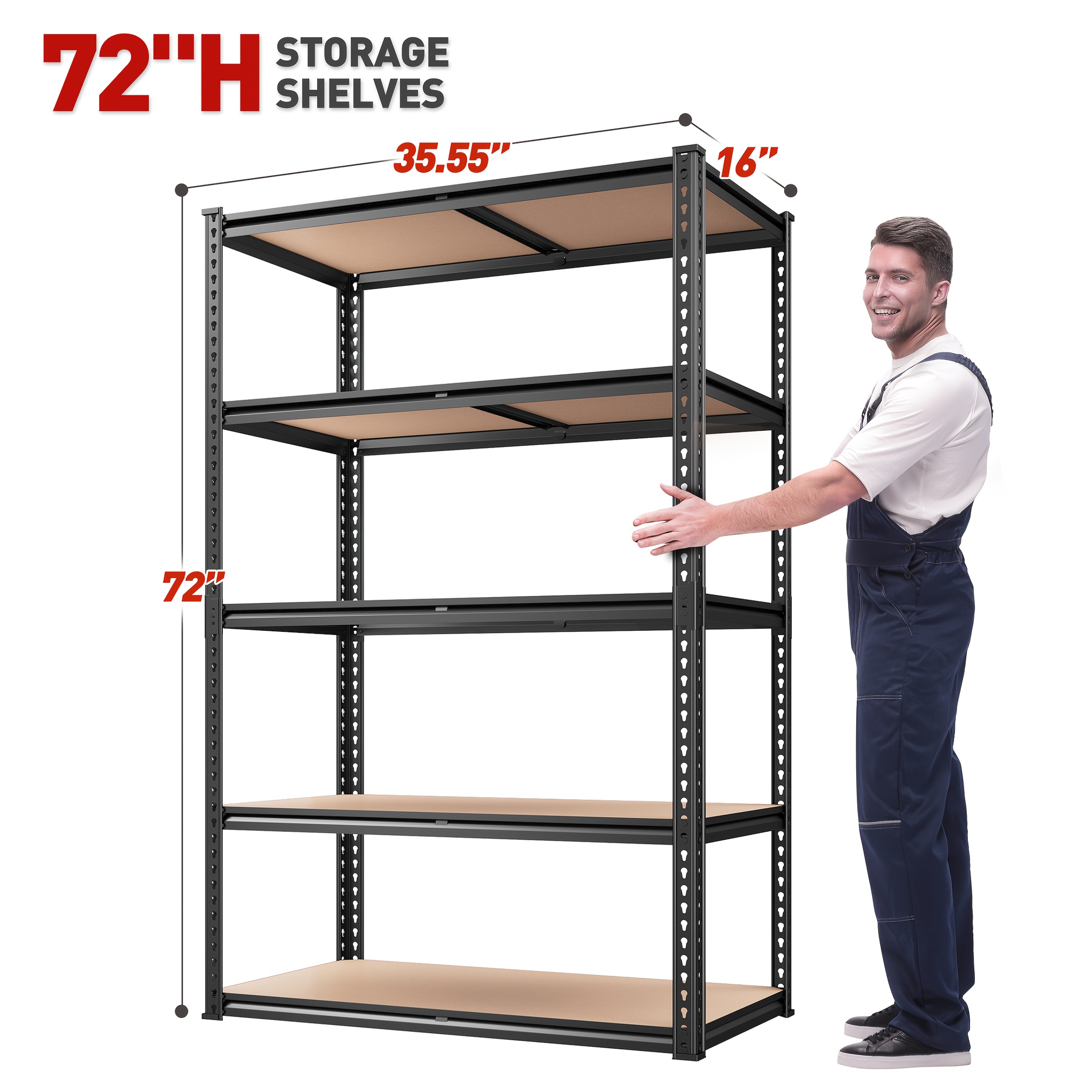 TEMU 2000lbs Garage Shelving Storage Shelves Heavy Duty Shelving 5 Tier Metal Shelving Units For Garage Shelves 72"h X35.5"w X 15.8"d, Adjustable