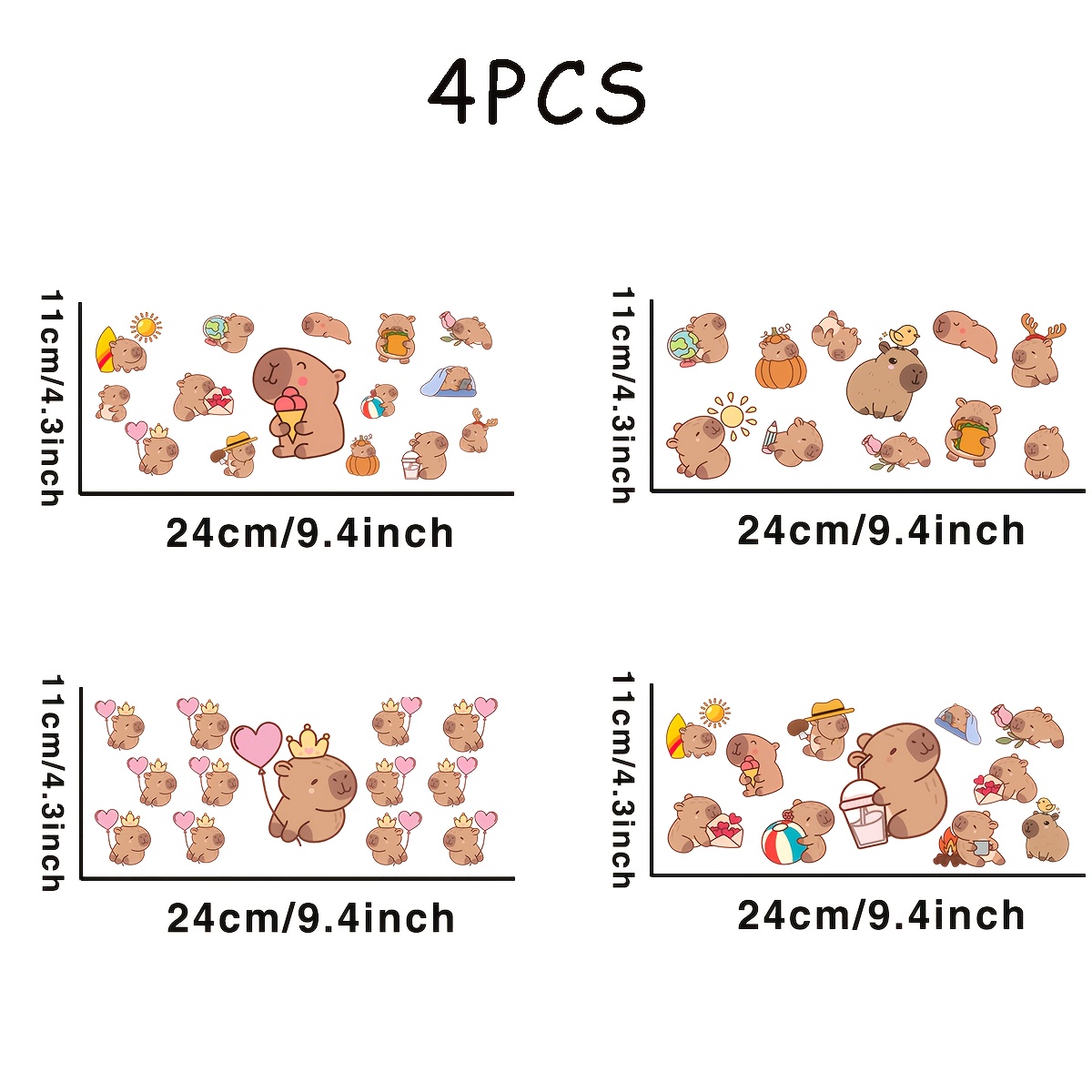 Image of 4pcs/set Cute Capybara, Capybara Uv Dtf Transfer Paper, Capybara Series Design Suitable For Any Hard Surface, Suitable For 16oz Glass Diy Crafts, For Christmas Decoration
