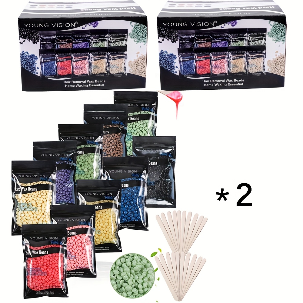 TEMU Vision Rosin- Wax Beads For Hair Removal - 20 Bags (2 Boxes), 2000g (4.4 Lbs), 10 Colors Hard Wax Beans Pack, Bulk Wax Pearls For Home Brazilian, Bikini, Facial & Body Waxing