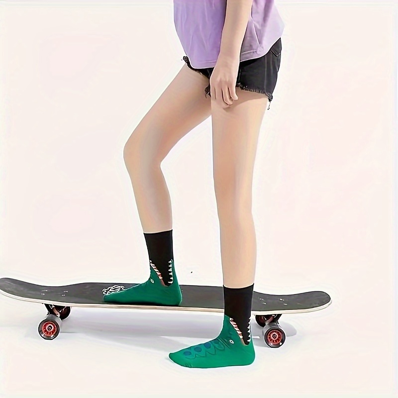 womens fashionable cartoon crocodile   calf socks comfortable breathable polyester   for indoor outdoor wear details 2