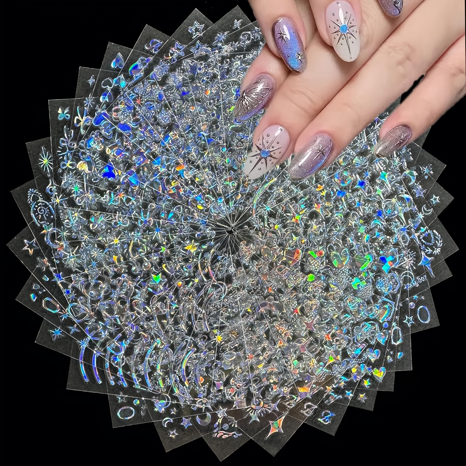 Image of Star Nail Art Stickers Line 3d Self Adhesive Nail Stickers For Nail Art Moon Stars Nail Decals Heart Nail Supplies For Women Manicure Diy Decoration
