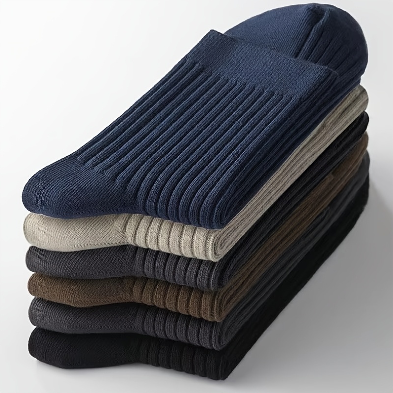 TEMU Men's Cotton Socks, Moisture Wicking, Mid-tube Thick Socks, Suitable For Men's Formal Casual Socks, Gift, 6 Pairs