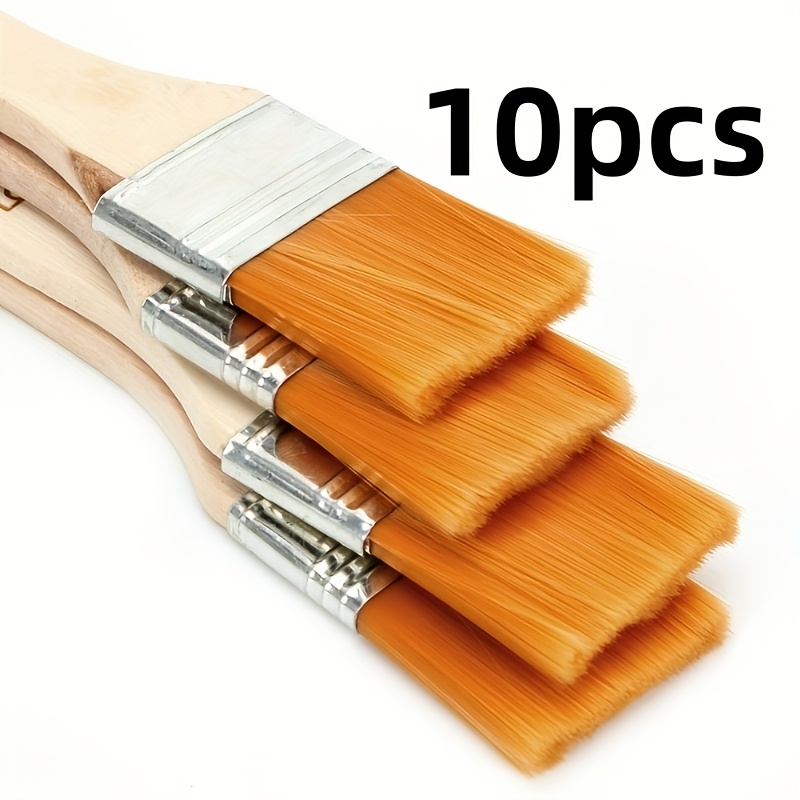 TEMU 10pcs Professional Watercolor Oil Paint Brushes, Wooden Handle With Nylon Bristles - Suitable For Painting, Calligraphy, Sketching, Ideal For