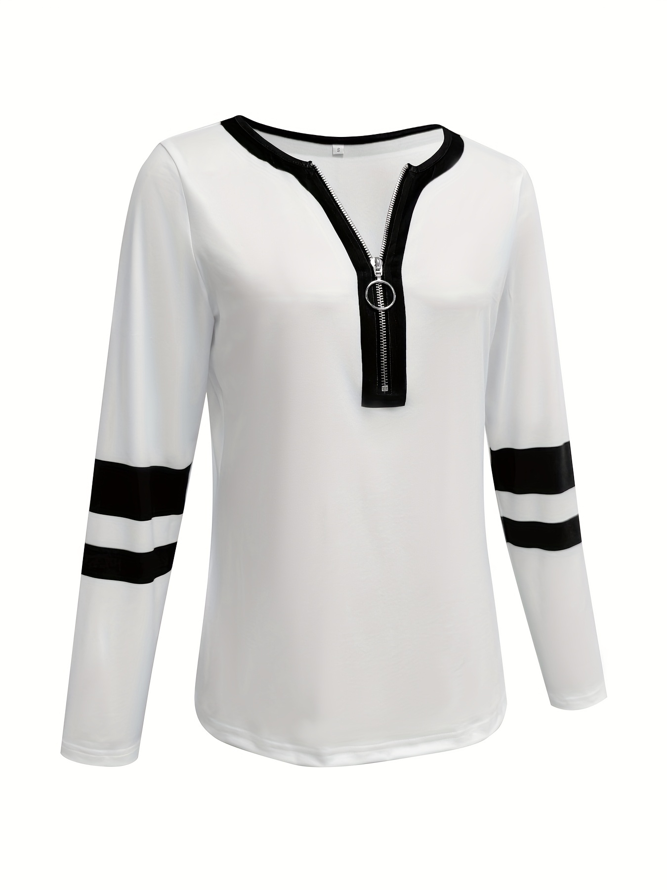 womens   and   block v neck long sleeve t shirt with zipper  l casual yet elegant   spring and fall casual wear   tee zipper   Product details 7
