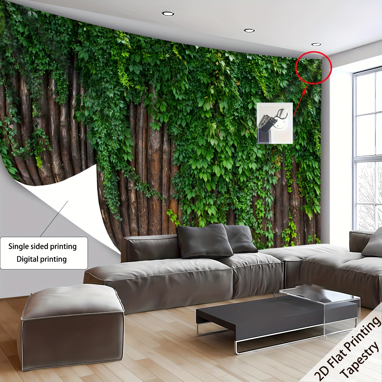 TEMU 2d Flat - 2d Flat - [2d Flat Printing] 1pc Ultra Large Size Green Plant Wood Wall Tapestry Polyester Aesthetic High-definition Printing Tapestry