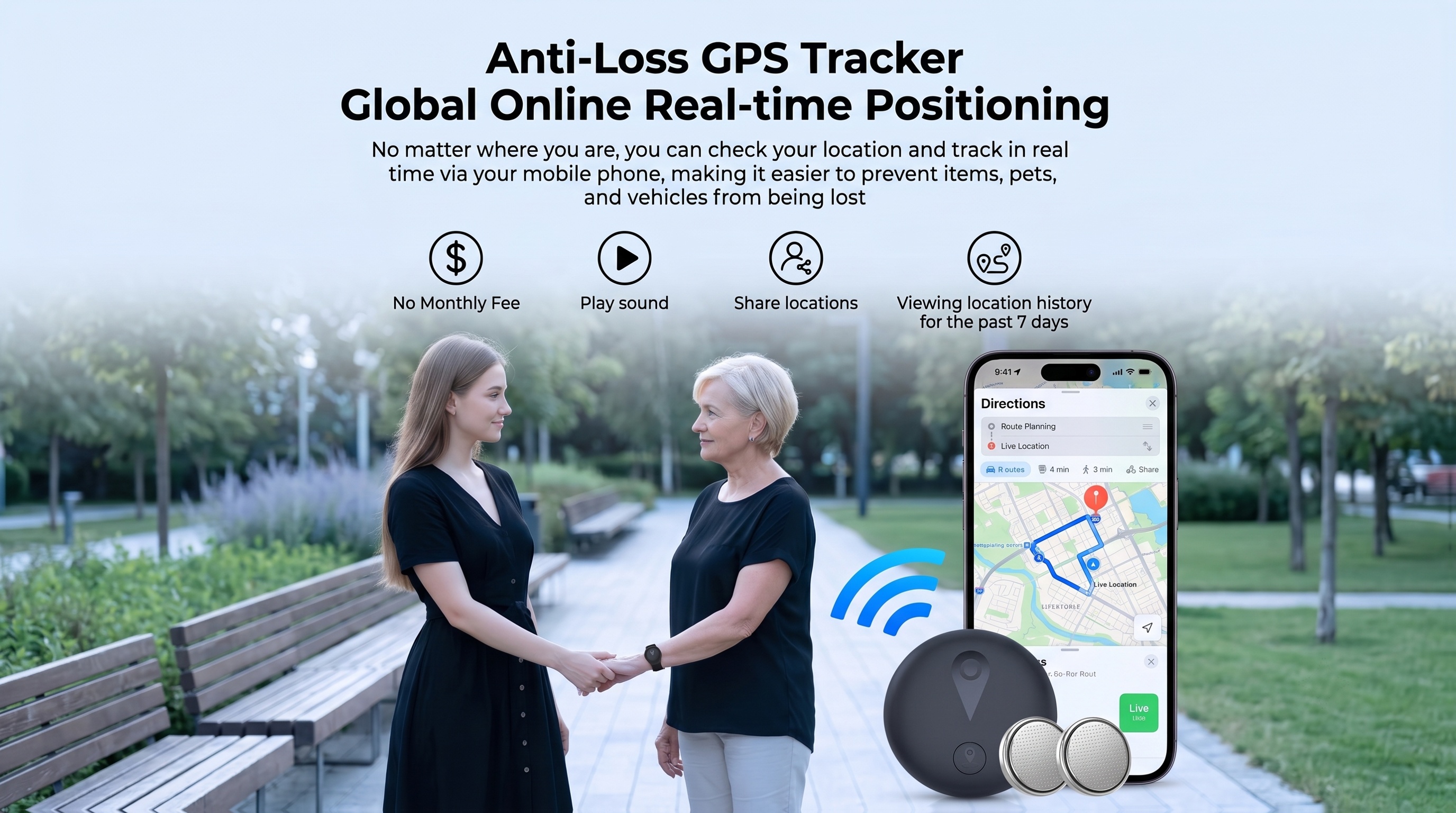 Real-time GPS-trackingapparaat specifiek ontworpen voor senioren - Compatibel met iOS en Android, inclusief draagbare polsband en sleutelhangerhouder, wereldwijde anti-verlies apparaat, geen maandelijkse kosten of SIM-kaart vereist, geschikt voor senioren en andere items.