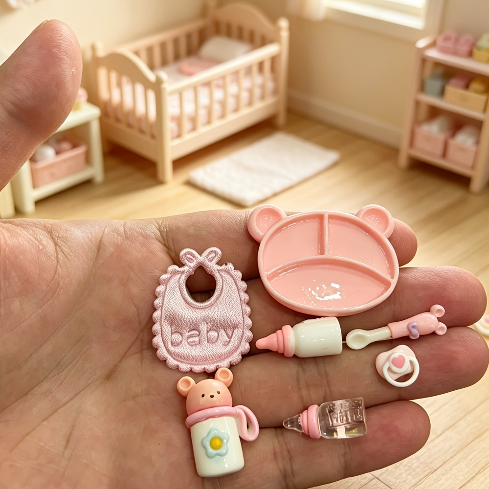 TEMU Ensemble de 7 accessoires de table miniatures - Modèle de décoration pour maison de poupée 1:12 - Accessoires de micro-photographie de paysage -