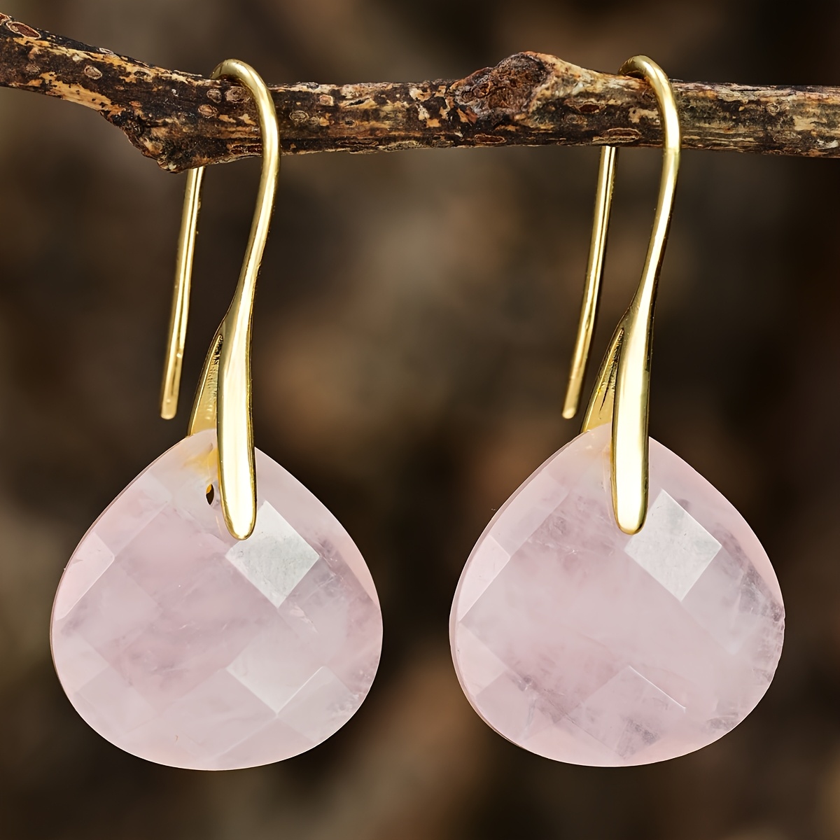 TEMU Boucles d'oreilles à facettes de en quartz rose, boucles d'oreilles bohèmes d'été pour femme, adaptées à toute occasion, cadeau