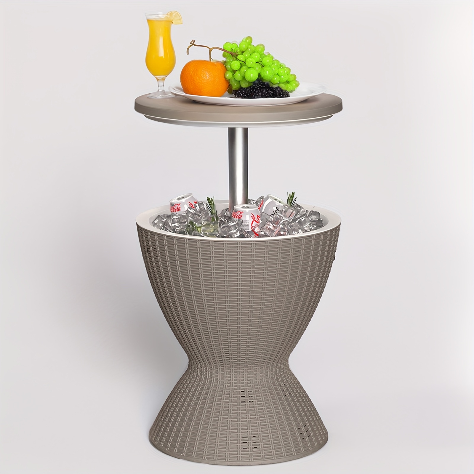 3 in 1 ice bucket combines cooler wine table and coffee table lid 30 l 8 gallon drink storage cans with ice rattan look with any patio furniture decor built in drainage plug beverage cooler drinks ice cold for hours easy to assemble details 9