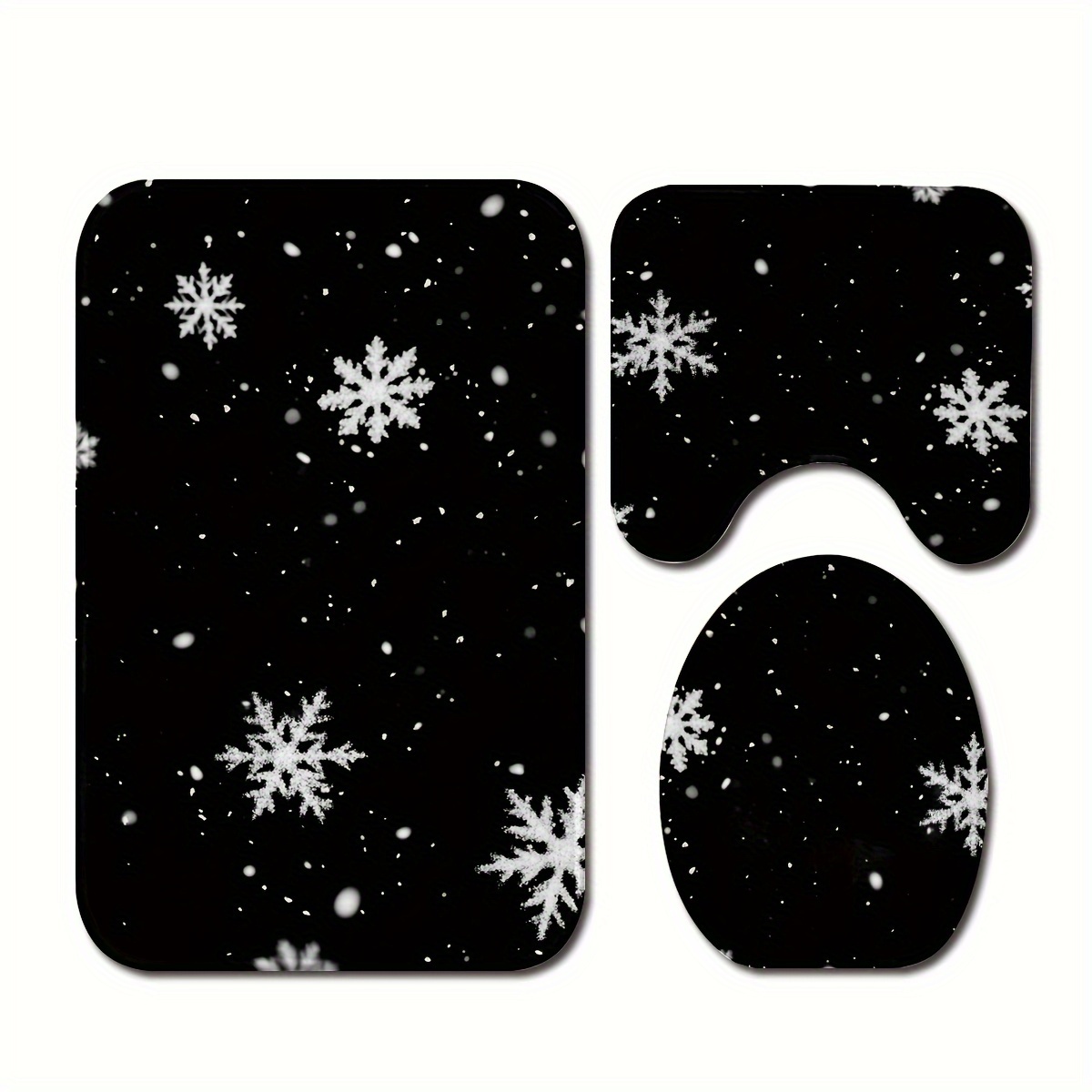 TEMU Christmas Snowflakes, Tree, Elk, Candy Cane, Santa Claus, Gingerbread Man, , 3pcs Bathroom Floor Mat, U-shaped Toilet Mat, Toilet Lid Mat,